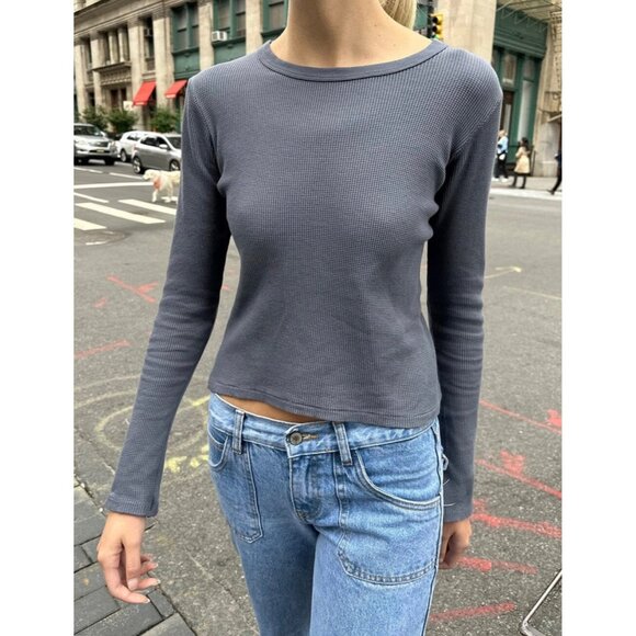 Brandy Melville Laila Thermal Top Solid Grey XS - Picture 1 of 10